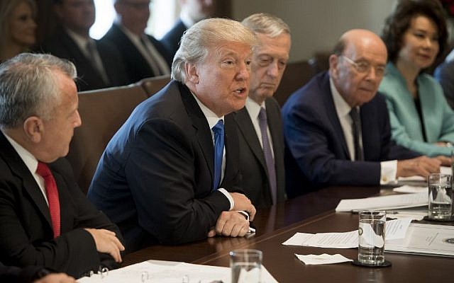 US President Donald Trump, center, holds a Cabinet Meeting in the Cabinet Room at the White House in Washington, DC, December 6, 2017. (Saul Loeb/AFP)