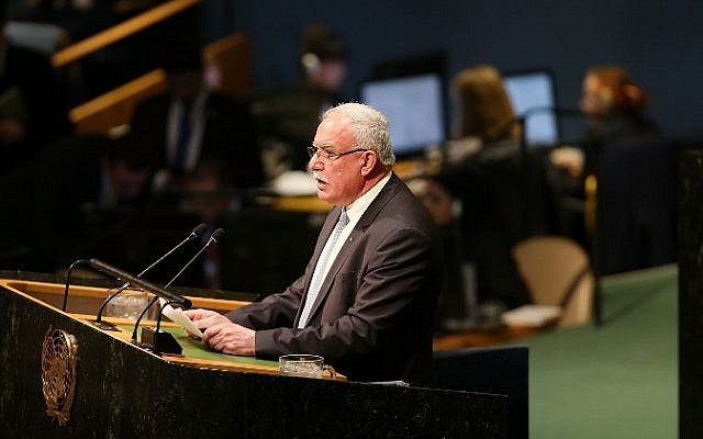 Palestinian Foreign Minister Riyad al-Malki speaks in the United Nations General Assembly on December 21, 2017, in New York City. (Spencer Platt/Getty Images/AFP)