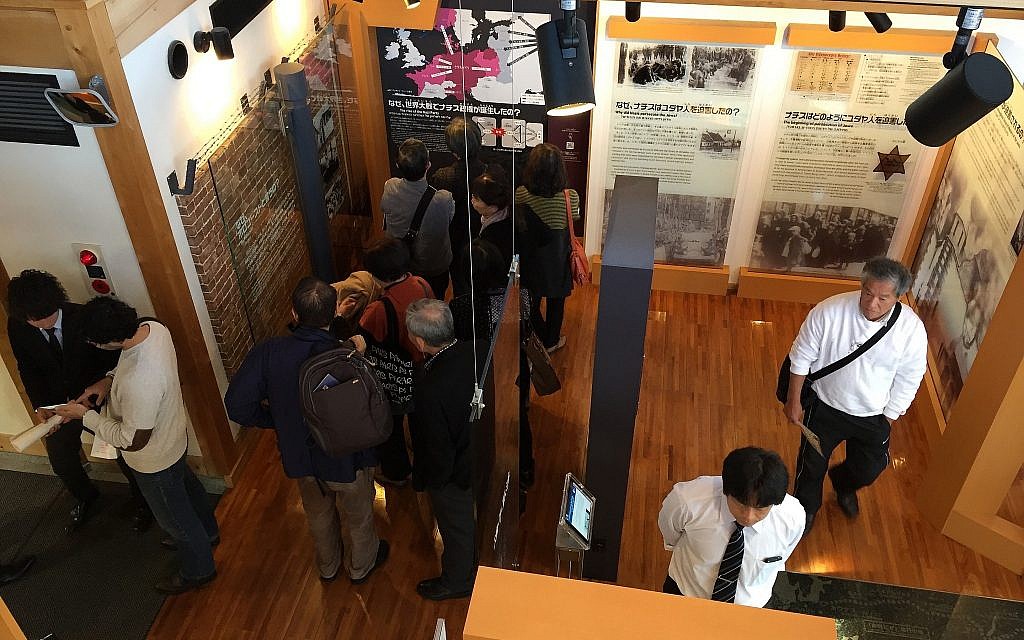 Visitors in Yaotsu, Japan, at the Chiune Sugihara Memorial Hall museum, November 2017. (Amanda Borschel-Dan/Times of Israel)