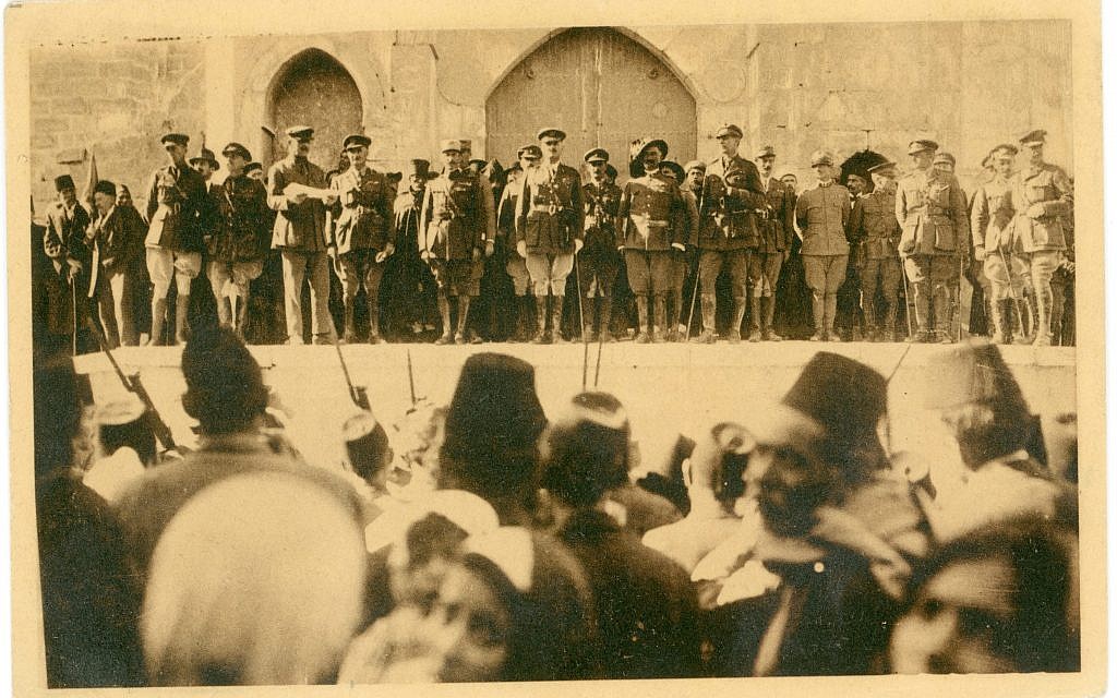 Original postcard showing General Allenby's proclamation to the inhabitants of Jerusalem (Courtesy of Tower of David Museum Archives)