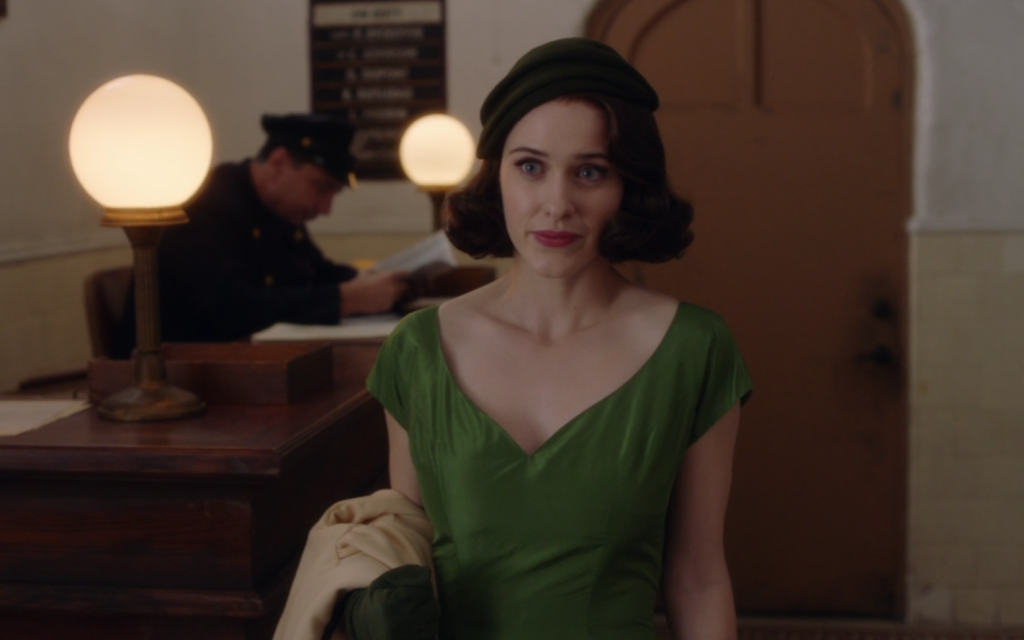 Rachel Brosnahan plays a spurned Jewish Upper West Side wife who discovers a hidden talent for comedy in 'The Marvelous Mrs. Maisel.' (Screenshot)
