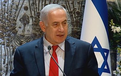 Prime Minister Benjamin Netanyahu speaks at the President’s Residence in Jerusalem on December 13, 2017 (GPO)