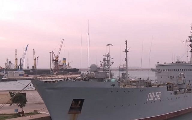A Russian ship at Syria's port of Tartus (YouTube screenshot)