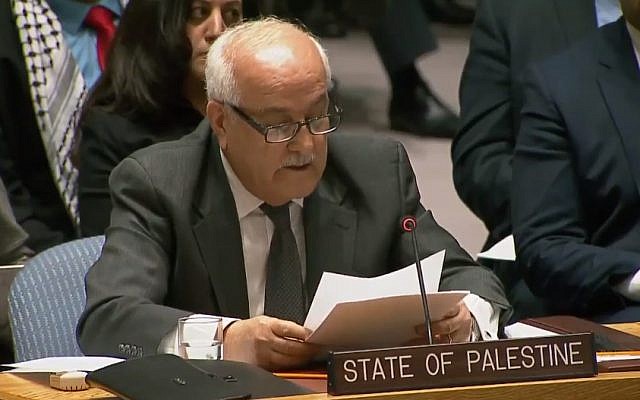 Palestinian envoy to the UN Riyad Mansour at the UN Security Council, December 8, 2017 (United Nations)