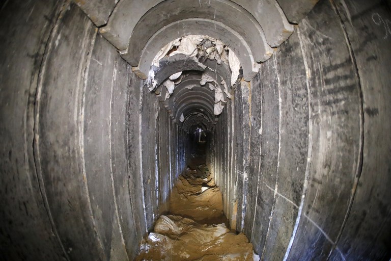 A picture taken in January 2018 of a destroyed Palestinian Islamic Jihad tunnel, leading from Gaza into Israel, near the southern Israeli kibbutz of Kissufim. (Jack Guez/AFP/POOL)
