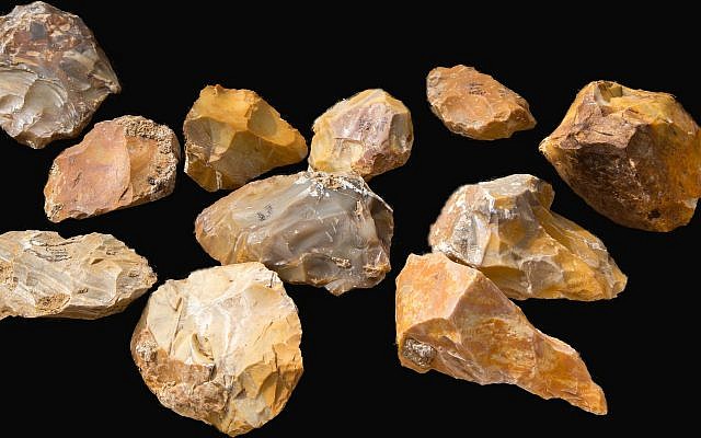 Hundreds of hand axes were uncovered in the excavation of the half a million-year-old prehistoric site at Jaljulia. (Samuel Magal, Courtesy of the Israel Antiquities Authority)