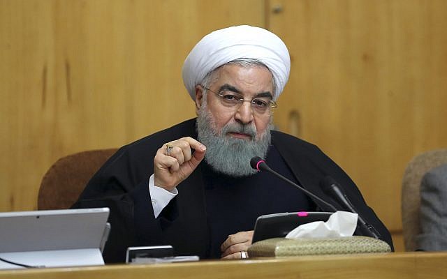 Iranian President Hassan Rouhani speaks in a cabinet meeting in Tehran, Iran, December 31, 2017. (Iranian Presidency Office via AP)