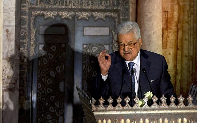 Palestinian Authority President Mahmoud Abbas speaks during a conference on Jerusalem at the Al-Azhar Conference Center, in Cairo, Egypt, Wednesday, January. 17, 2018 (AP Photo/Amr Nabil)