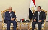 In this January 17, 2018 photo, provided by Egypt's state news agency, MENA, Palestinian Authority President Mahmoud Abbas, left, meets with Egyptian President Abdel-Fattah el-Sissi, in Cairo, Egypt (MENA via AP)