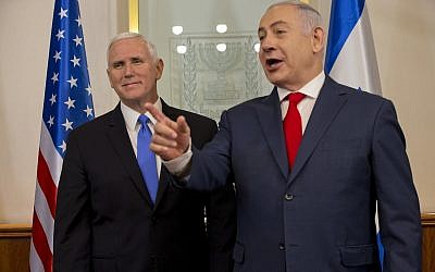 US Vice President Mike Pence meets with Israel’s Prime Minister Benjamin Netanyahu in Jerusalem, Monday, Jan. 22, 2018. (AP Photo/Ariel Schalit, Pool)