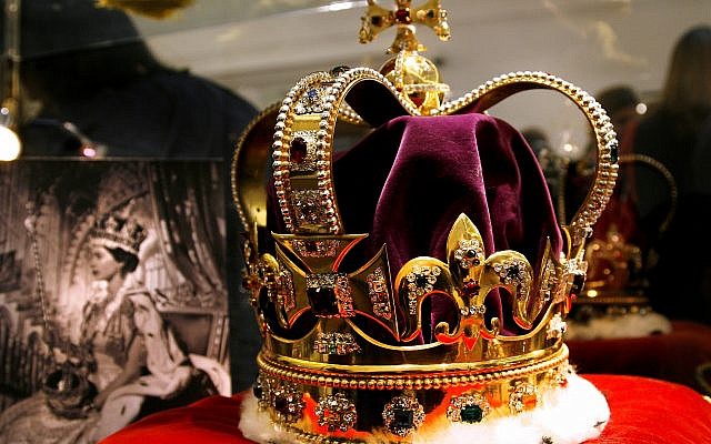 A replica of the Coronation Crown, a part of the Crown Jewels comprising the Coronation Crown, Orb and Sceptre offered at auction on Tuesday, March 13, 2012. Replicas of the Crown Jewels were made around the time of Queen Elizabeth’s Coronation in order to travel and to be shown to the Commonwealth countries. (AP Photo/Brynjar Gauti)