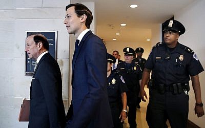 White House adviser Jared Kushner, center, and his attorney Abbe Lowell arrive at Capitol Hill in Washington, Tuesday, July 25, 2017, to be interviewed by the House Intelligence Committee. (AP Photo/Jacquelyn Martin)