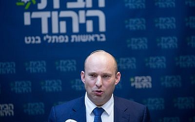 Head of the Jewish Home party Naftali Bennett leads a faction meeting at the Knesset in Jerusalem on January 1, 2018. (Miriam Alster/FLASH90)