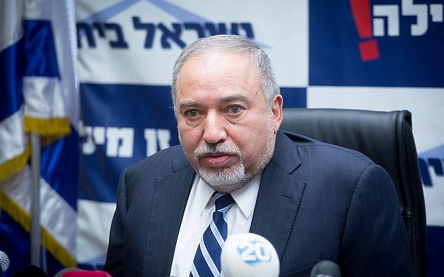Defense Minister Avigdor Liberman leads a faction meeting of his Yisrael Beytenu party at the Knesset, on January 08, 2018. (Miriam Alster/Flash90)