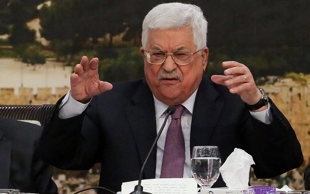 Palestinian Authority President Mahmoud Abbas addresses the PLO Central Committee in the West Bank city of Ramallah on January 14, 2018. (Flash90)