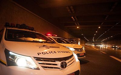 Illustrative: Police patrol cars lined up on December 31, 2017. (Israel Police)