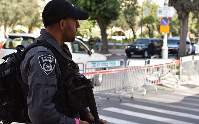 This photo released on Sunday, January 21, 2018 shows preparations by Israeli police ahead of US Vice President Mike Pence's two-day visit to the country, taking place mainly in Jerusalem. (Photo credit: Israel Police)