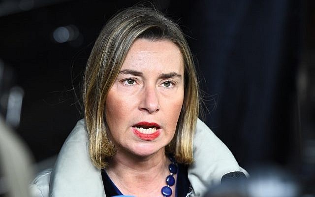 EU foreign policy chief Federica Mogherini arrives at the European Council in Brussels to attend a foreign affair council meeting, January 22, 2018.  (AFP PHOTO / EMMANUEL DUNAND)