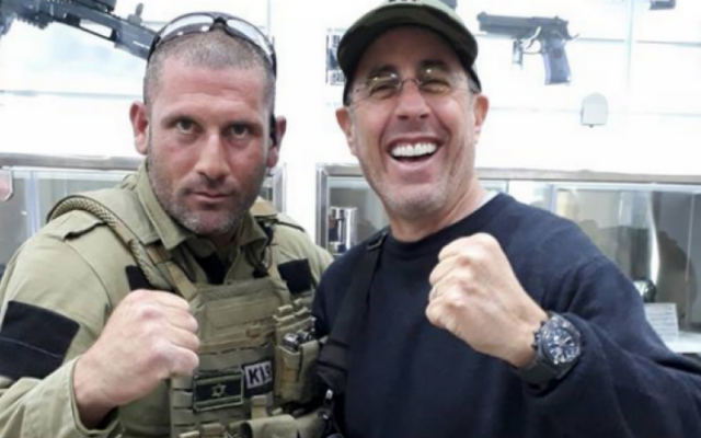 Jerry Seinfeld at the Caliber 3 anti-terror training camp outside of Efrat. (Facebook)