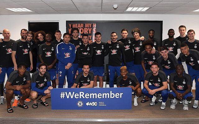 Chelsea soccer players join the World Jewish Congress' #WeRemember Campaign. (Credit: Chelsea Football Club)