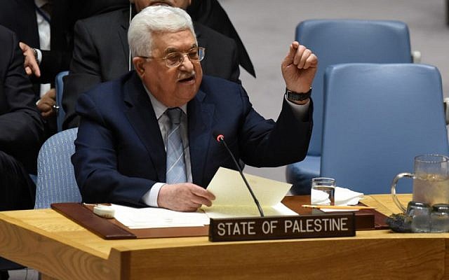 Palestinian leader Mahmoud Abbas speaks at the United Nations Security Council on February 20, 2018 in New York (AFP/Timothy A. Clary)