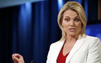 State Department spokeswoman Heather Nauert speaks during a briefing at the State Department in Washington, August 9, 2017. (AP Photo/Alex Brandon)