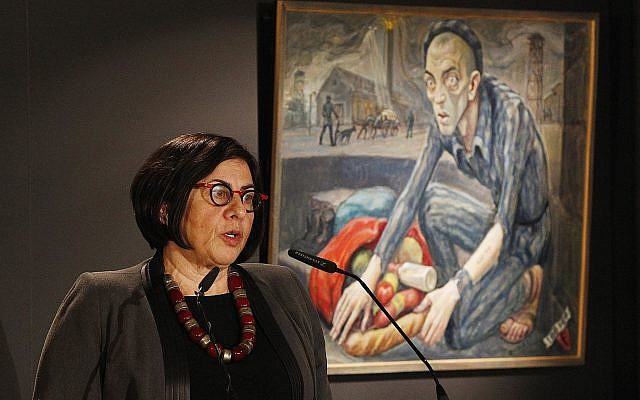 Israeli Ambassador to Poland Anna Azari speaks at a ceremony marking International Holocaust Remembrance Day in Oswiecim, Poland, on Saturday, Jan. 27, 2018 (AP Photo/Czarek Sokolowski)