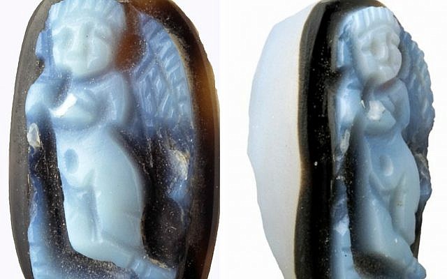 Details of a 2,000-year-old Cupid cameo discovered in the City of David's Givati Parking Lot excavation in 2010. (Israel Antiquities Authority)