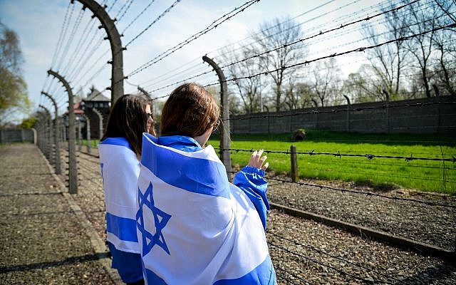 Illustrative image of students visiting the Auschwitz-Birkenau camp site in Poland, April 16, 2015. (Yossi Zeliger/Flash90)