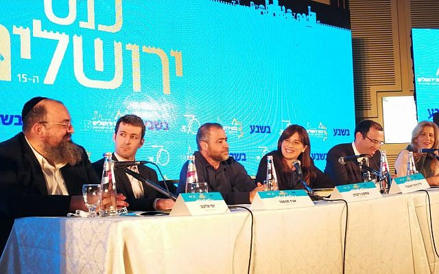 Deputy Foreign Minister Tzipi Hotovely (3R) at the Jerusalem Conference, organized by the B'Sheva newspaper, on February 12, 2018. (courtesy)
