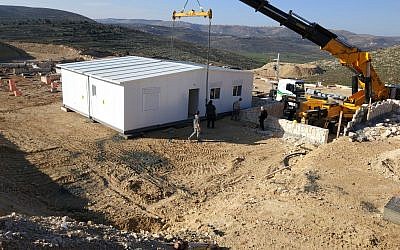 The first caravan is placed on the grounds of the new Amichai settlement for evacuees of the illegal Amona outpost on February 21, 2018. (Courtesy: Amona evacuees)