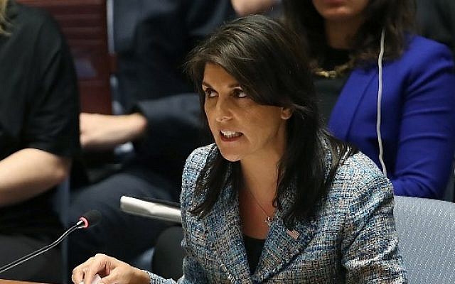 United States Ambassador to the United Nations Nikki Haley speaks at a Security Council meeting on the the situation in Syria at the United Nations, on March 12, 2018, in New York City. (Spencer Platt/Getty Images/AFP)