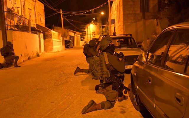 Illustrative: Israeli forces operating in Nablus in a photo released by the IDF on March 18, 2018. (IDF Spokesperson)