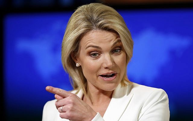 State Department spokeswoman Heather Nauert speaks during a briefing at the State Department in Washington on August 9, 2017. (AP Photo/Alex Brandon, File)
