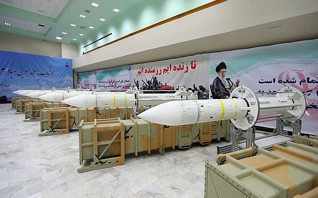 Illustrative. Sayyad-3 air defense missiles during inauguration of its production line at an undisclosed location, Iran, according to official information released, July 22, 2017. (Official website of the Iranian Defense Ministry via AP)