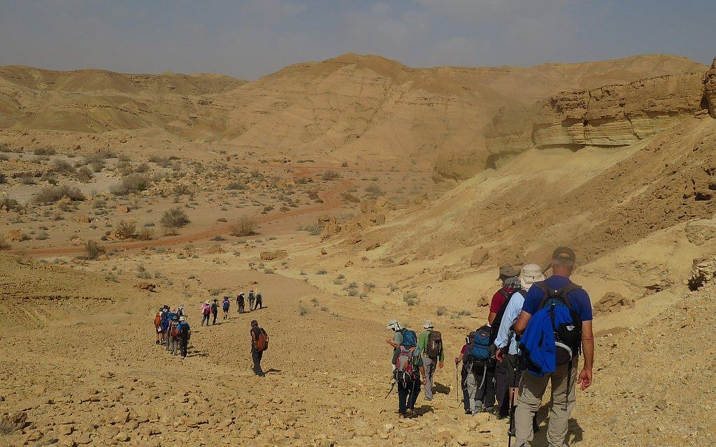 A portion of the 40-odd Israelis who hiked from Petra to Avdat along the ancient Nabatean Spice Route, February 2018. (courtesy)