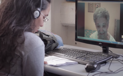 An Israeli high school student videoconferences with a North American baby boomer for a weekly English lesson. (Courtesy of Israel Connect/via JTA)