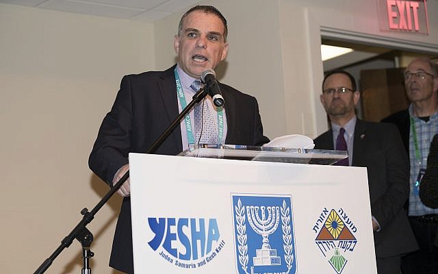 Yesha chief foreign envoy Oded Revivi speaks at the umbrella council's event in Washington, DC in support of the settlement movement on March 5, 2018. (Courtesy: Yesha Council)