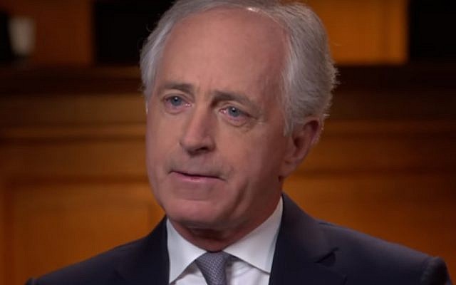 Bob Corker talks to Margaret Brennan on the CBS network's "Face the Nation," March 18, 2018. (Screenshot)