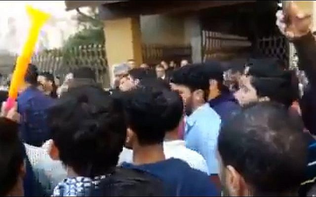 Students at Al-Azhar Univesity in Gaza protest student tuition fees on March 26, 2018. (Screen capture: Facebook video)