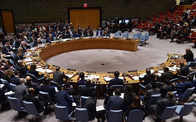 The UN Security Council meets on April 14, 2018, at UN Headquarters in New York. (AFP/HECTOR RETAMAL)