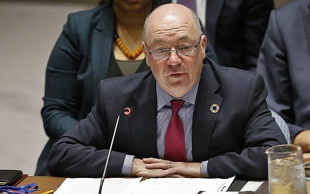 British Minister of State for the Department for International Development Alistair Burt address a meeting of the United Nations Security Council during the UN General Assembly, September 21, 2017 at UN headquarters. (Bebeto Matthews/AP)