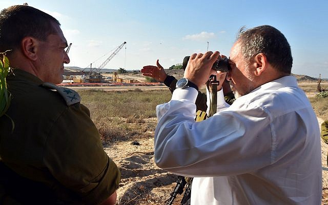 Defense Minister Avigdor Liberman is seen during a visit to border between Israel and the Gaza Strip on July 5, 2016. (Ariel Hermoni/Defense Ministry/Flash90)