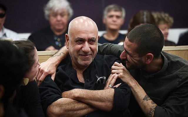 Former Jerusalem District Commander, Nissan 'Niso' Shaham, sits at the courtroom of the Tel Aviv District court on April 24, 2018, as he arrives to hear his verdict. (Miriam Alster/Flash90)