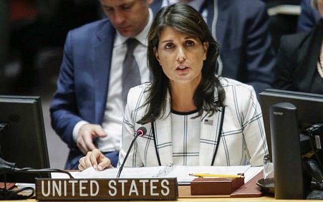 United States Ambassador to the United Nations Nikki Haley speaks during a UN Security Council emergency session on Israel-Gaza conflict at United Nations headquarter on May 30, 2018 in New York City. (Eduardo Munoz Alvarez/Getty Images/AFP)