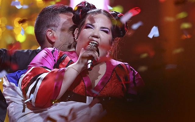 Netta Barzilai from Israel performs her winning song “Toy” after winning the Eurovision song contest in Lisbon, Portugal, Saturday, May 12, 2018. (AP Photo/Armando Franca)