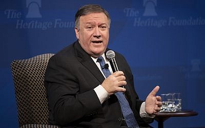 Secretary of State Mike Pompeo speaks at the Heritage Foundation in Washington, Monday, May 21, 2018. Pompeo issued a steep list of demands Monday that he said should be included in a nuclear treaty with Iran to replace the Obama-era deal, threatening “the strongest sanctions in history” if Iran doesn’t change course. (AP Photo/J. Scott Applewhite)