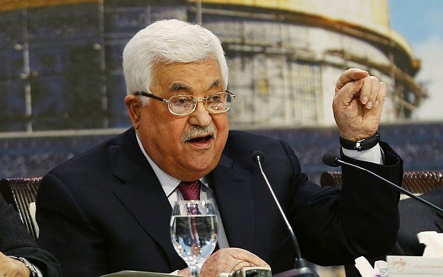 Palestinian Authority President Mahmoud Abbas speaks during a meeting of the Palestinian National Council at his headquarters in the West Bank city of Ramallah, on April 30, 2018. (AP/Majdi Mohammed)