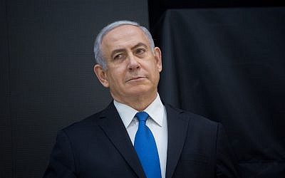 Prime Minister Benjamin Netanyahu addresses the press at the Kirya government headquarters in Tel Aviv on April 30, 2018. (Miriam Alster/Flash90)