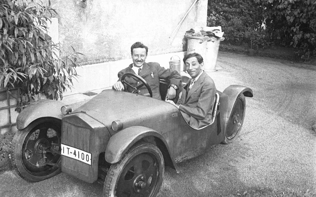 Josef Ganz, left, with his Maikafer -- or May Bug -- prototype for the Adler car manufacturer in 1932, along with his French contemporary Paul Jaray. (Courtesy Paul Schilperoord)